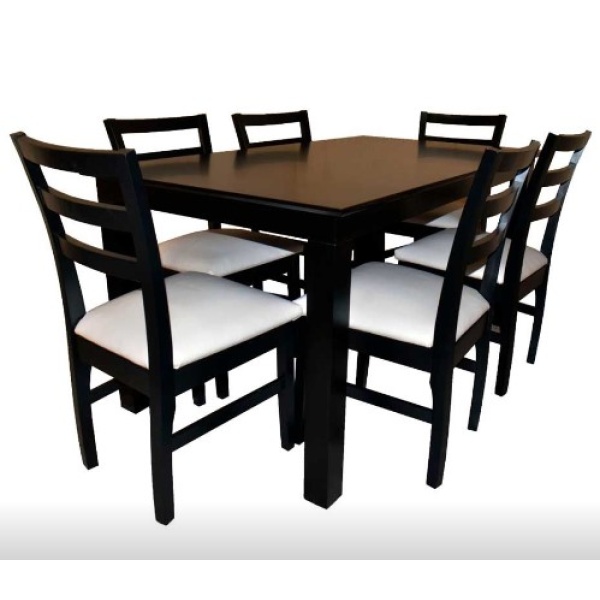 Juego de comedor "felicitas" De france 1 MESA + 6 SILLAS - LUSTRE CASTAÑO/MIEL  TAPIZ CRUDO/NEGRO