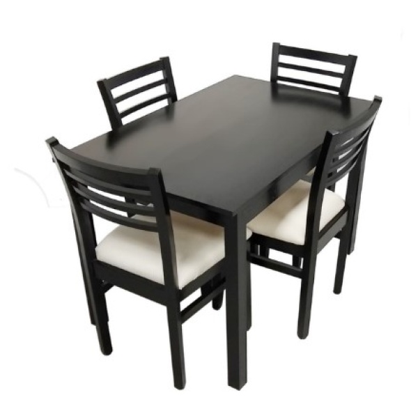 Juego de comedor "verÓnica" De france 1 MESA + 4 SILLAS LUTRE NEGRO/BLANCO TAPIZ CRUDO/NEGRO