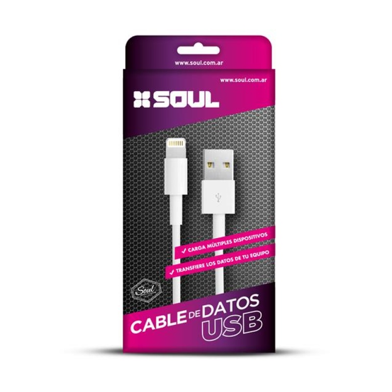 Cable Usb Soul Lightning 3 Mts Blanco