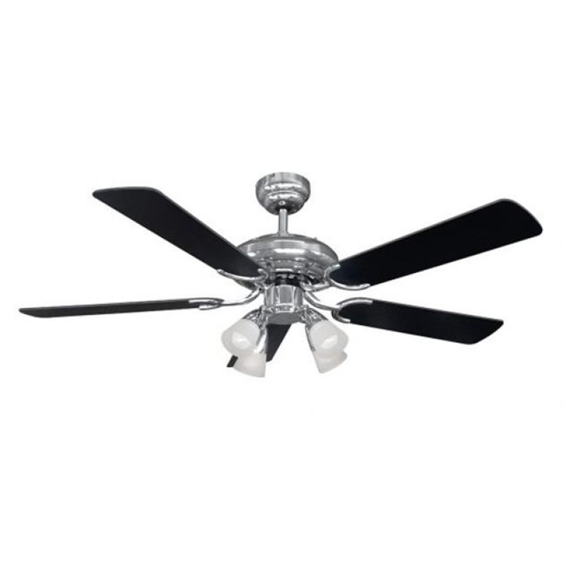 Ventilador De Techo Liliana 1.20 Mt/4 Tulipas/5 Aspas Rever Negro-Silver/80w